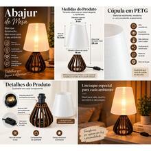 Abajur de Mesa Decorativo MDF com Cúpula Luminária para Quarto Sala Cabeceira Modelo ABJ01 - ABJ01 - Visão 5