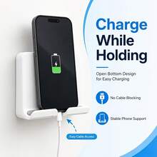 1pc-Phone Holder, Wall-Mounted Tablet Stand, Detachable Self-Adhesive Wall Bracket, Dual-Use For Bathroom, Kitchen, Bedside, Adjustable & Telescopic, Black/White Optional. Home & Living Storage & Organization, Storage Rack Phone Holder. - Multicolor - View 5