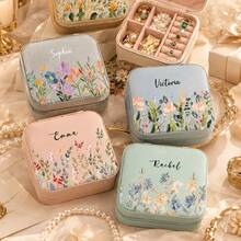 Custom Name Floral Jewelry Box, Personalized Double Layer Travel Organizer For Birthday Present, Custom Name Flower Pattern Box With Compartments For Ring Necklace Gift, Jewelry Organizer For Women Gift - Square Jewelry Box - View 6