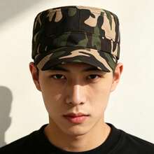 1pc Men's Camouflage Flat Top Baseball Cap, Outdoor Adjustable Sun Protection Casual Hat, Suitable For Spring/Autumn Travel, Beach, Party - Multicolor - View 6