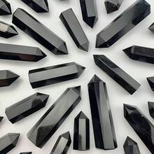1pc Random Natural Black Obsidian Crystal Tower - A Large Hexagonal Pillar Ideal For Home Decor And Holiday Presents, Stylish For Home Embellishment, - Black - View 14