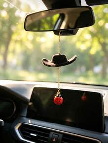 1pc Denim Hat Ladybug Rearview Mirror Charm, Gold Chain Car Hanging Ornament, Cute Car Interior Accessory Gift For Women And Girls. - A - View 8