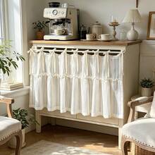 1pc Striped Half Curtain Cabinet Lace Strap Kitchen Cover Curtain No Punching Coffee Machine Door Curtain - Multicolor - View 6