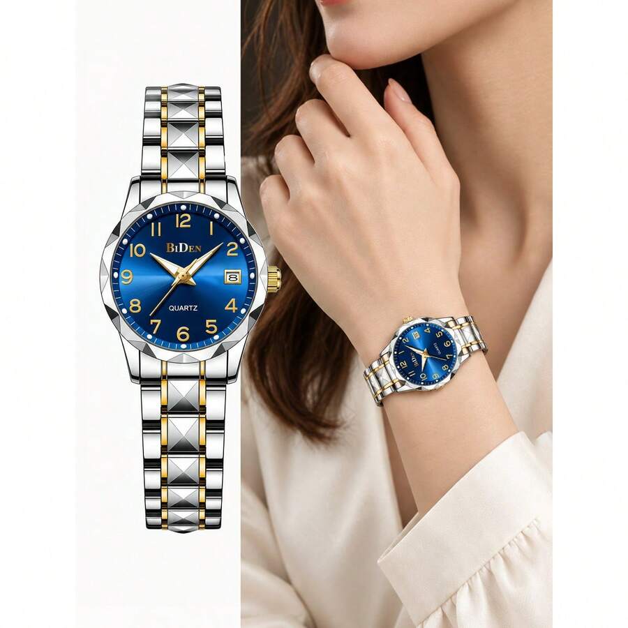 BIDEN Women's Watch Analog Stylish & ElegantBlue Dial With Arabic NumeralsDate DisplayWater Resistant - Blue - View 1