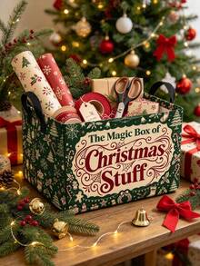 Christmas All-Over Print Storage Set 3 Pieces Storage Box Basket, Foldable, Lightweight, Multi-Functional And Durable; Suitable For Home Bedroom, Living Room Decoration And Holiday Party; Ideal Gift For Women, Students And Christmas Enthusiasts, Perfect Holiday Gift And Home Storage Solution. - Multicolor - View 5