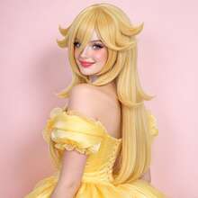 Long Light Golden Pre-Styled Layered Anime Cosplay Wig With Bangs For Women, Outward Flip Strands Heat Resistant Synthetic Full Wig For Halloween Party Princess Dress Up Comic Con Game Costume - Multicolor - View 7