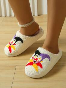 Women's Clown Pattern Halloween Atmosphere Thermal Slippers, Non-Slip Warm Comfortable Soft Sole Fleece Lined, Couple Matching, Home Thermal Slippers, Autumn/Winter Essential - White - View 4