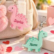 Custom Dinosaur Keychain, Personalized Name Pastel Pink & Mint Dino Bag Charm, Customized Key Chain, Customizable Keychains, Christmas Gift 2026 - Style B - View 7