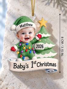 1pc Custom Baby's 1st Christmas Photo And Text Ornament, Personalized Glitter Santa Baby Outfit Keepsake Gift,Newborn First Christmas Memory - Multicolor - View 9
