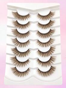 Asiteo 7 Pairs Mocha Brown Fake Lashes,Natural Long Fluffy Soft Faux Mink Lashes,With Clear Band,Suitable For Beginners,Party,Birthday,Gift,Halloween - Brown - View 6