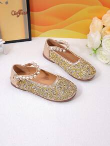 Children's Daily Wear Faux Pearl Decorated Fashion Casual Flat Shoes - Gold - View 3