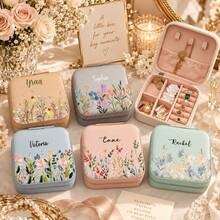 Custom Name Floral Jewelry Box, Personalized Double Layer Travel Organizer For Birthday Present, Custom Name Flower Pattern Box With Compartments For Ring Necklace Gift, Jewelry Organizer For Women Gift - Square Jewelry Box - View 3