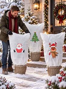 1pc Christmas Pattern Plant Frost Cover, Non-Woven Windproof Anti-Freeze Tree Shield With Drawstring, Winter Potted Flower & Shrub Protection Bag For Outdoor Garden, Santa, Reindeer & Xmas Tree Print,Home Decor,Garden Decor Outdoor - Multiple Styles - View 3