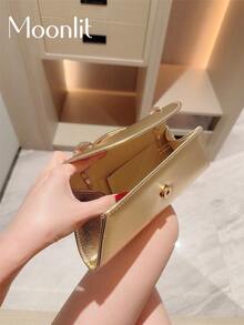 1件歐美時尚蛇形金屬裝飾迷你手拿包，亮面金屬條手柄女士晚宴包，優雅奢華PU皮革派對包/浪漫婚禮手拿包/舞會包/雞尾酒會包，適合晚禮服、舞會、校園舞會，附金屬鏈條 - 金色 - 查看 6