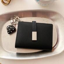 Black Polka Dot Korean Style Premium Luxury Zipper Clasp Bi-Fold Short Wallet - Multicolor - View 2