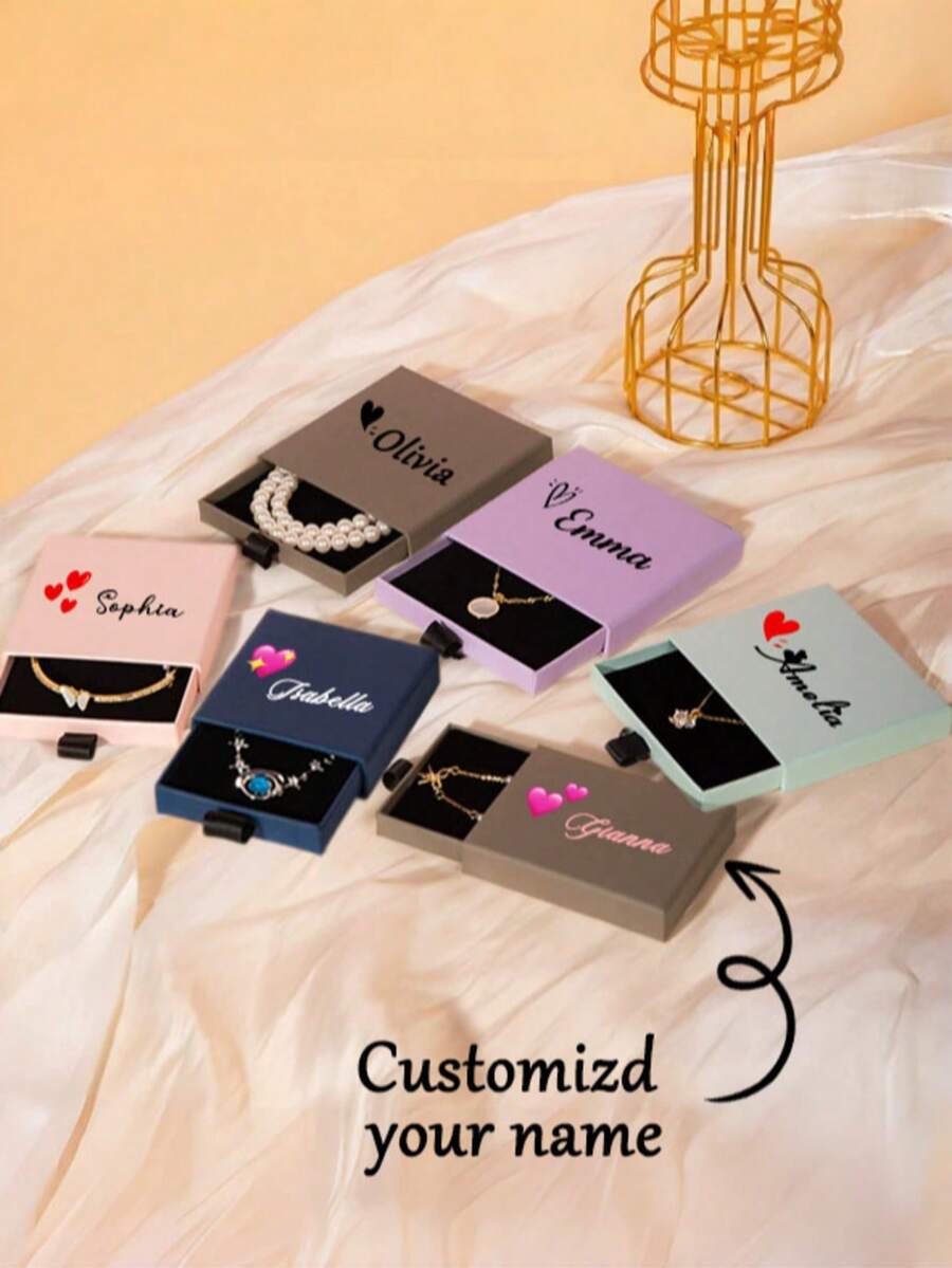 1pc Customized Slim Pull-Out Jewelry Box, Personalized Name Necklace Bracelet Pendant Storage Drawer Box, Women's Jewelry Gift Packaging Box, Suitable For Valentine's Day Christmas Birthday Anniversary Gift Packaging Storage, Wedding Bridesmaid Gift Box - Multicolor - View 1