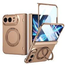 VIETAO Portable 360° Rotating Invisible Phone Stand Wireless Charging Protective Phone Case, Compatible With Samsung Galaxy Z Fold 8 Ultra 7 6 5 4, Tempered Glass Screen Protector Flip Cover Phone Case, Compatible With IPhone Duo - Gold - View 17