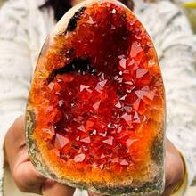Batu Kristal Geode Oranye/Hijau/Amethyst Langka - Gugusan Batu Kuarsa - Ornamen Batu Kristal Mineral - Untuk Dekorasi Kantor dan Hadiah - Kristal Mineral - Jeruk - View 12