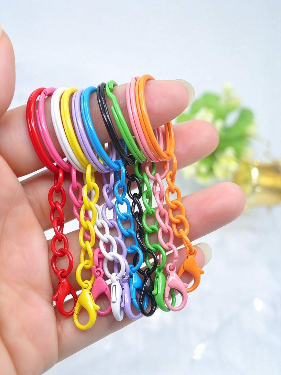 30/60/100/200pcs Colorful Keychain Set, Metal Round Open Key Ring Chain With Lobster Clasp, Craft Pendant Making Accessories DIY Handmade Hanging Toys And Other Small Accessories - Keychain - View 1