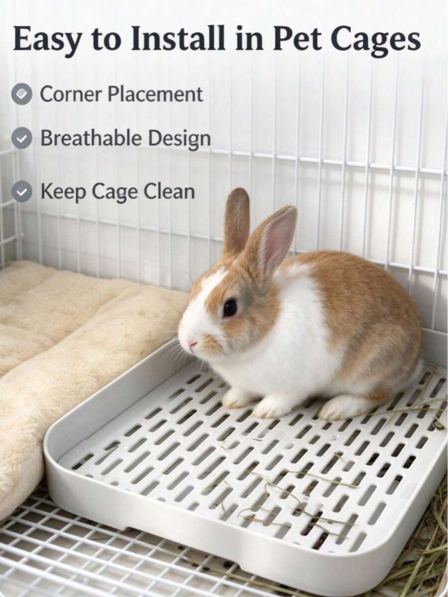 Corner Grated Small Pet Litter Box (Hollow Grate Separates Urine), Detachable And Easy To Clean Pet Toilet, Suitable For Rabbits, Guinea Pigs, And Other Small To Medium Pets, All-Season Use - White - View 1