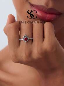 1pc Vintage Style Red Heart Ring, Women's Daily Accessory Or Gift - Red Love Heart - View 2