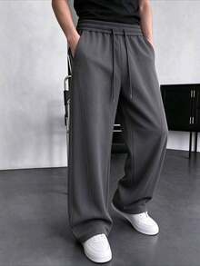 ZYNTH BALENO Men's Loose Fit Curved Leg Straight Casual Long Pants, With Pockets And Drawstring Waist, Suitable For Gym And Casual Wear - Dark Grey - View 3
