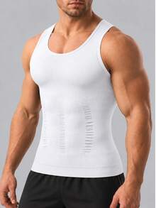 2pcs Men's Seamless Breathable Tummy Control Compression Tank Top, Sleeveless Undershirt Suitable For Multiple Occasions - White - View 4