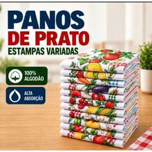 Kit Panos de Copa 100% Algodão 12 e 24 45x75cm Estampados Sortidos ou Branco Liso Alta Absorção Grande C/ Bainha - ESTAMPADO - Visão 2