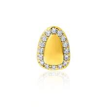 Hip Hop Single Tooth Rhinestone Studded Door-Shaped Grillz Halloween Gold Tooth - Multicolor - View 12