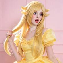 Long Light Golden Pre-Styled Layered Anime Cosplay Wig With Bangs For Women, Outward Flip Strands Heat Resistant Synthetic Full Wig For Halloween Party Princess Dress Up Comic Con Game Costume - Multicolor - View 3