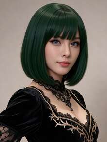 12 Inch Dark Green Air Bangs Wig, Comfortable And Breathable, Easy To Wear, Perfect For Anime Cosplay And Costume Party - Dark Green - View 3