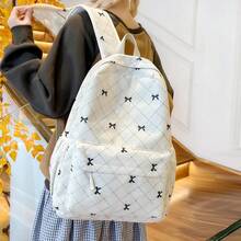 3Pcs Corduroy Bow Print Backpack Set, Large Capacity School Backpack With Lunch Bag And Pencil Case, Cute Preppy Bookbag For Teen Girls Back To School - White - View 4