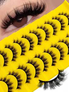 Sibeuna 10 Pairs Fluffy Faux Mink Eyelashes, Thick Curly 3D Natural Styles, Daily Wear Reusable Cat Eye Lashes, Fit For Various Occasions Beginner , Party - Black - View 2