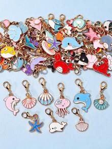 10/20/50pcs Ocean Series Alloy Oil Drop Fish Keychain Pendant DIY Necklace Earring Box Packaging Decorative Charm - Multicolor - View 4