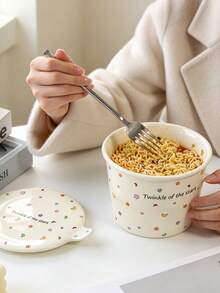 1 Set, Ceramic Ramen Bowl, Cookie Jar With Lid, Star & Moon Pattern Design - Ideal For Storing Snacks, Candies, Soup, Desserts, Great Gift For Valentine's Day, Anniversary - Multicolor - View 4