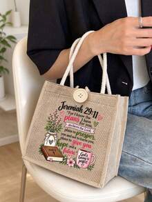 Tas Tangan Motif Ayat Alkitab, Tas Kanvas Motif Ayat Alkitab, Tas Kosmetik, Tas Penyimpanan, Tas Belanja, Tas Penyimpanan Multifungsi, Tas Belanja untuk Wanita Saleh, Kelompok Studi Alkitab, Pembaptisan, Natal, dan Ulang Tahun - MultiWarna - View 2