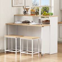 Modern Kitchen Island / Extendable Dining Table / Foldable Countertop / Ample Storage / Includes 2 Stools / Easy Assembly / Suitable For Kitchen, Dining Room, White - White - View 4