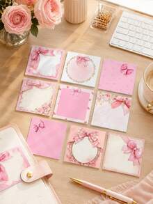 9/2/1/Set Pink Bow Sticky Notes Set, Cute Gift Notepad Stickers Ideal For Student Classroom Learning & Diary Decor Office Desk Accessories,Office Desk Accessories,Office,School Supplies,Teacher Stuff,Classroom - Multi-color - View 7