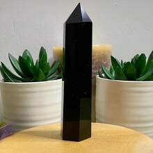 1pc Random Natural Black Obsidian Crystal Tower - A Large Hexagonal Pillar Ideal For Home Decor And Holiday Presents, Stylish For Home Embellishment, - Black - View 20