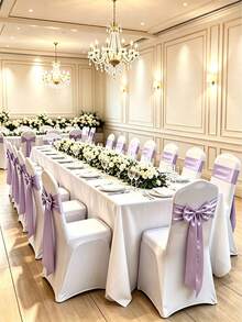 14色緞面椅帶 15x260cm 優雅蝴蝶結椅帶 適用婚禮宴會派對活動接待酒店椅套裝飾 - 淡紫色 - 查看 8