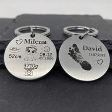 1PC Customized Keychain, Stainless Steel Jewelry, Engraved With Birthday, Name, Weight And Footprint And Handprint, Memorial Gift, Newborn Gift, Family Gift, Bag Accessory, Christmas, Halloween Gift - Multicolor - View 7