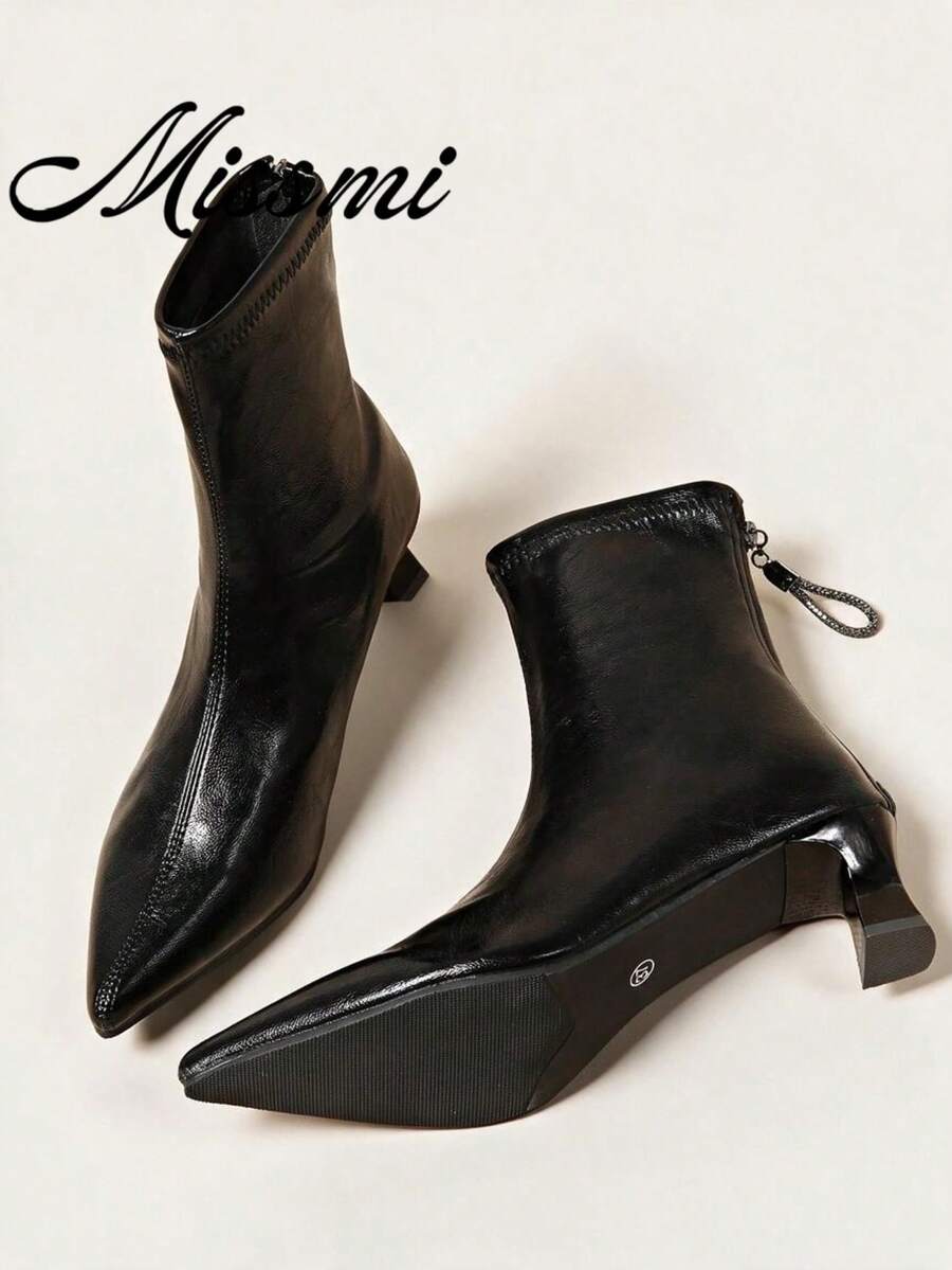 Women's Leopard Print Slim Pointed Toe High Heel Ankle Boots, Elegant Korean Style Ankle Boots For Spring And Autumn - Black - View 1