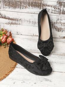 2026 Spring/Summer New Mesh Breathable Women's Bow Flat Shoes Beach Elegant Fashion Vacation Neutral - Black - View 2