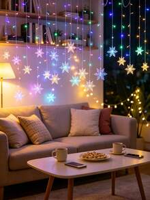 USB Powered Snowflake Curtain Icicle Lights, 8 Lighting Modes, Decorative String Light For Christmas Wedding Party Shop Window Home - Snowflake Curtain Lights - View 10