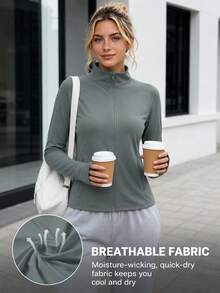 Women's Lightweight Stand Collar Summer Jacket, Breathable Cool-Feeling Sun Protection Outerwear, With Zipper Pockets, Suitable For Outdoor Sports, Beach, Casual - Dark Green - View 3