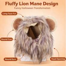 Halloween Lion Mane Hat For Cats And Dogs, Adjustable Pet Costume Hat With Lion Mane, Cute Halloween Pet Accessory For Autumn Winter, Fits Small And Medium Pets, Pet Supplies - Multicolor - View 10