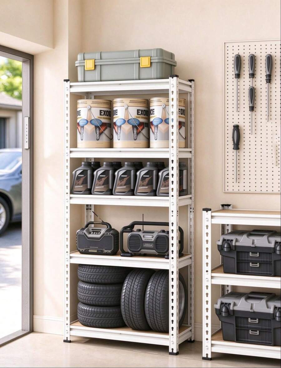 SONGMICS Estantería de Almacenamiento, 5 Niveles, Montaje sin Tornillos, Estantes Ajustables, Plata - Plateado - Ver 1