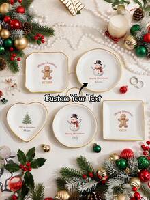 1PC Custom Christmas Jewelry Dish, Ceramic Ring Holder, Personalized Name Tray, Festive Keepsake Gift, Bridesmaid Proposal, Trinket Tray For Best Friend/Bestie,Wedding Gift,Christmas - Multicolor - View 1