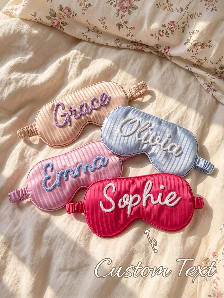 1PC Personalized Embroidered Text Eye Cover, Bridesmaid Gift Eye Mask, Custom Text Travel Sleeping Mask, Bachelorette Party Favor,Christmas Eye Mask - Multicolor - View 1