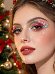 2pcs Gradient Glitter Rhinestone Eyeliner Stickers, Snowflake Petal Crystal Face Stickers, Christmas Self-Adhesive Face Decoration Stickers, Suitable For Music Festival, Christmas, Party, Cosplay, Photo Shoot Makeup - Multicolor - View 3